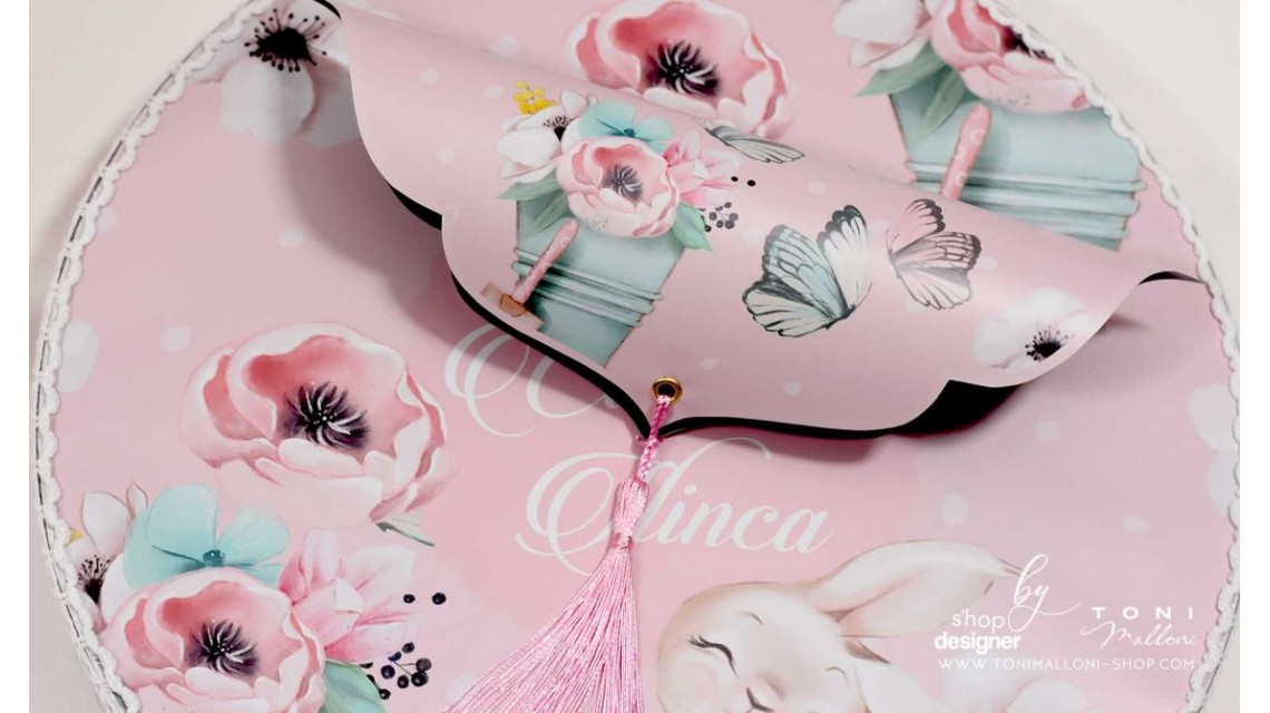 Trusou cu fluturi si flori ideal pentru un botez primavara Pink Spring 26